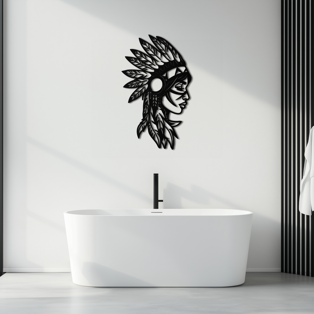 Native American Woman Metal Wall Art - Tribal Female Silhouette Steel Decor- KAF479
