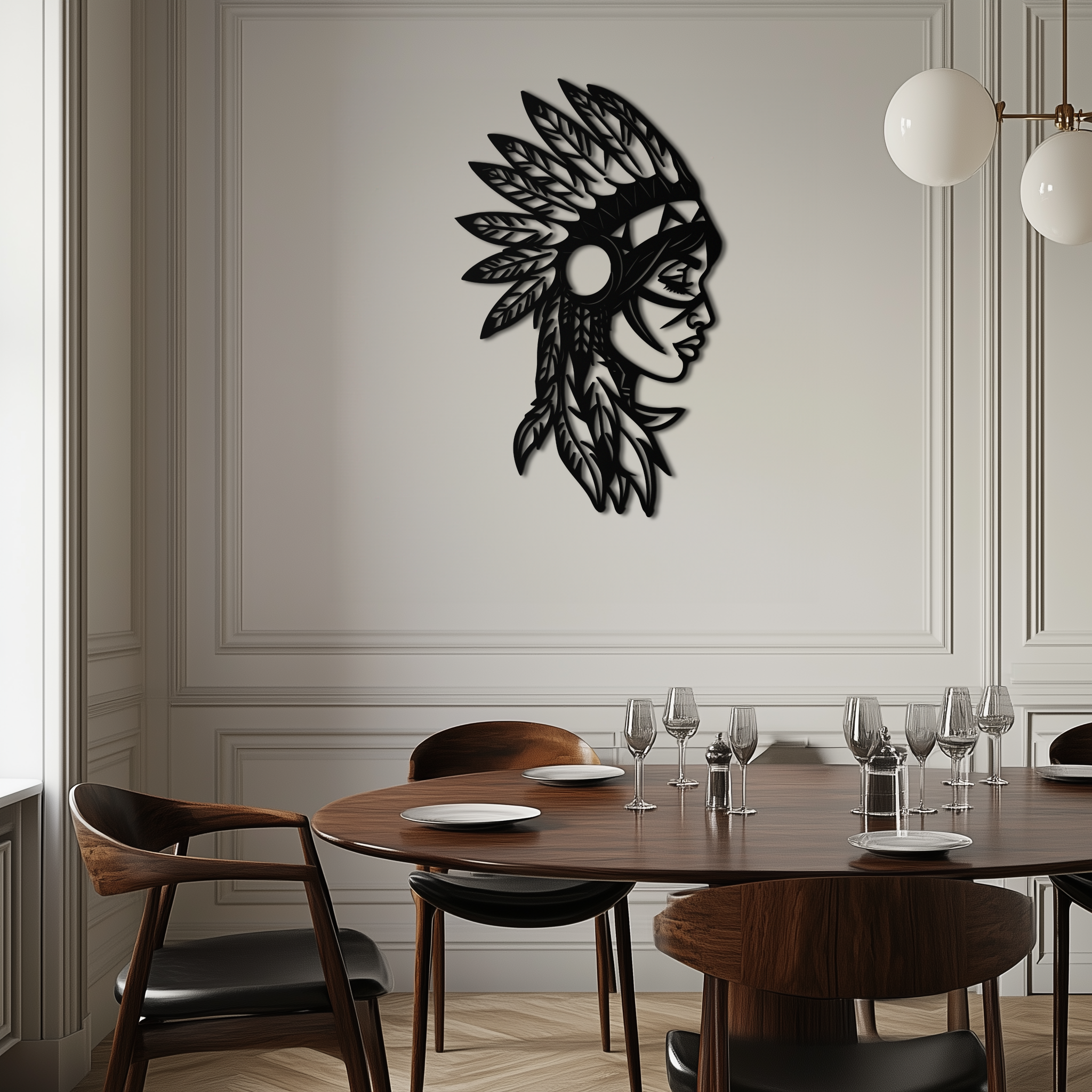 Native American Woman Metal Wall Art - Tribal Female Silhouette Steel Decor- KAF479
