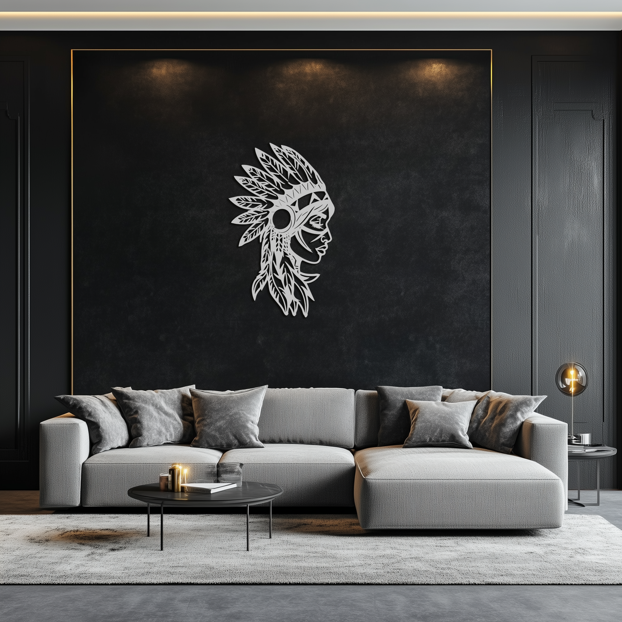 Native American Woman Metal Wall Art - Tribal Female Silhouette Steel Decor- KAF479
